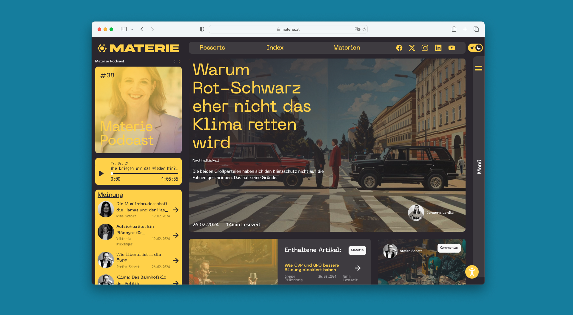 Screenshot der Website 'Materie.at'