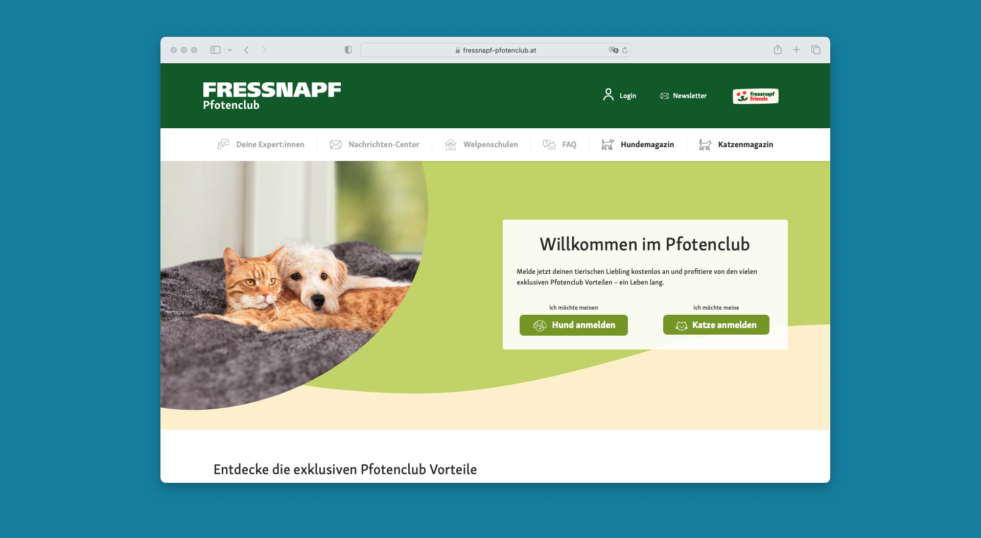 Screenshot der Website 'Fressnapf Pfotenclub'