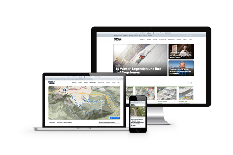 Das Webportal Bergwelten präsentiert auf unterschiedlichen Bildschirmgrößen